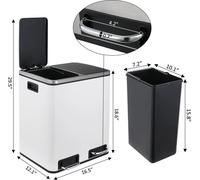 Poubelle de cuisine - Poubelle à pédale à double compartiment - 2x15 L (30 L) - Soft-Close - Couvercle restant ouvert - Inox - Blanc