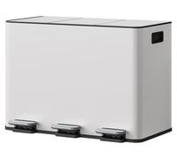Poubelle de cuisine - Poubelle de tri sélectif - 45 litres - 3 compartiments - Acier inoxydable - Couvercle à pédale avec fermeture en douceur - Bac intérieur amovible - Blanc