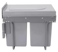 Poubelle de cuisine - Poubelle intégrable coulissante, capacité 2 x 20 litres - Double compartiment 40 litres - Tiroir de meuble - Rectangulaire - Gris