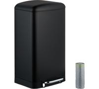 Poubelle de cuisine Relaxdays, 30 L, anti-traces de doigts, seau intérieur amovible, sac poubelle, poubelle à pédale en acier inoxydable, noire