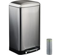 Poubelle de cuisine Relaxdays, 30 L, anti-traces de doigts, seau intérieur amovible, sac poubelle, poubelle à pédale en acier inoxydable, argent