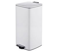 Poubelle de cuisine Relaxdays, 30 litres, système d'ouverture automatique, seau intérieur amovible, métal mat, poubelle à pédale carrée, blanche