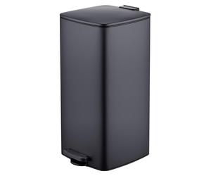 Poubelle de cuisine Relaxdays, 30 litres, système d'ouverture automatique, seau intérieur amovible, métal mat, poubelle à pédale carrée, noire