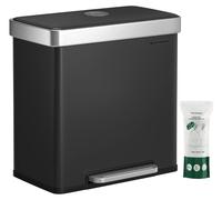 Poubelle de cuisine SONGMICS, 2 x 30 litres, système de tri des déchets, 2 compartiments, 15 sacs poubelle, poubelle en acier inoxydable, seau intérieur en plastique, avec couvercle, fermeture en douc