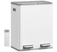 Poubelle de cuisine - Système de tri des déchets - Acier inoxydable - Avec 15 sacs poubelle - Couvercle anti-odeurs - Blanc