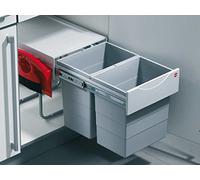 Poubelle de cuisine tri sélectif 2 bacs encastrable 40L (20+20) Hailo Raumspar Tandem + Kit Balayette