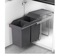 Hailo Poubelle de tri encastrable Tandem 30 L (2x15 L) sous évier gris anthracite