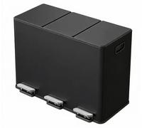 Poubelle de cuisine triple compartiment - poubelle à pédale - 3 compartiments de 15 litres - acier inoxydable - couvercle et bacs intérieurs - pédales de couleur - noir