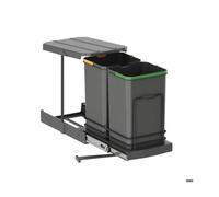 Emuca - Poubelle de cuisine recyclable, 2 x 12 L, sur pied et retrait manuel/automatique, plastique gris anthracite, 1 pièc.