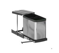 Bac à recyclage pour montage inférieur et extraction manuelle/automatique dans les éléments de cuisine - Inox 2x12 litres plastique et acier inoxydable.
