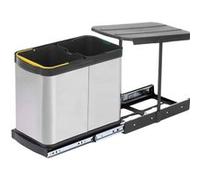 Bac à recyclage pour montage inférieur et extraction manuelle/automatique dans les éléments de cuisine - Inox 2x12 litres plastique et acier inoxydable.