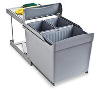 Poubelle de recyclage pour fixation inférieure et extraction automatique dans caisson de cuisine 1x16litres 2x7 - 5litres - Plastique gris