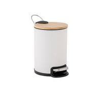 Douceur d'Intérieur, Poubelle de Salle de Bain (3 l) Mobelle Blanc, Métal Uni et Bambou
