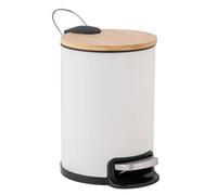 Douceur d'Intérieur, Poubelle de Salle de Bain (3 l) Mobelle Blanc, Métal Uni et Bambou