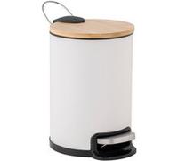Douceur d'Intérieur, Poubelle de Salle de Bain (3 l) Mobelle Blanc, Métal Uni et Bambou