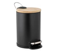 Douceur d'Intérieur, Poubelle de Salle de Bain (3 l) Mobelle Noir, Métal Uni et Bambou
