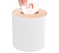Poubelle de salle de bain - ORION - 1,5L - Blanc - Plastique et bambou - 13,5x13,5x12,5 cm - Couvercle amovible