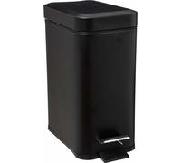 Poubelle de salle de bain rectangulaire, en métal noir mat, ouverte avec pied, 5l