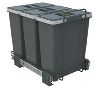 Poubelle de tri avec bacs amovibles, capacité de 3 x 12 litres, dimensions 30 x 45 x 36 cm, couleur grise