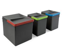 Poubelle de tri cuisine - Hauteur 216 mm - 1 x 12 L et 2 x 6 L - Gris anthracite - Pour tiroir de cuisine
