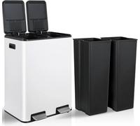 Poubelle de tri - double compartiment à pédale - total 60 l - inox - seau intérieur amovible - gris clair
