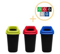 Poubelle De Tri Plafor 28l - Lot De 3 - Bleu/vert/rouge + Set D'autocollants