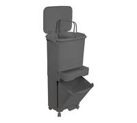 Poubelle de tri sélectif à pédale, roulettes et poignée, triple compartiment, noir anthracite, 42 L (24 L + 4 L + 14 L)