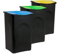 Poubelle de Tri Sélectif - Stefanplast - Lot de 3 - 50L - Couvercle Rabattable - 56x37x39cm