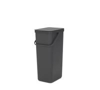 Brabantia Poubelle Sort & Go 40L (Gris Foncé) - Système de tri des déchets avec poignée de transport, couvercle amovible et à ouverture permanente - Poubelle cuisine à nettoyage facile sans rebords