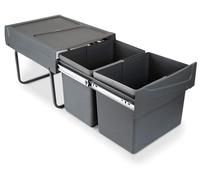 Poubelle de tri sous évier - 2 x 15 litres - Anthracite - Acier et plastique - Coulissante sur billes - Pour meuble de cuisine de 364 mm