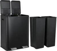 Poubelle, design double compartiment, contrôle des odeurs, noir, 16 Gal 60L