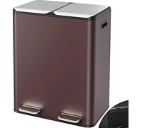 Poubelle double 60 L - Poubelle à pédale - Deux compartiments - Inox - Filtre intégré - Rectangulaire - 50,8×32,3×66 cm - Marron