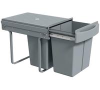 Poubelle, double compartiment 20 l, structure coulissante lisse, gris