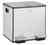 Poubelle Double Compartiment 30L en Acier Inoxydable avec Porte-Désodorisant - Argent