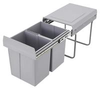 Poubelle double escamotable - Récipient à déchets pour meuble sous évier - 2 bacs de 20 litres - Rails télescopiques silencieux - Pour meuble sous évier à une porte