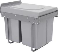 Poubelle double intégrée - Conteneur à déchets et à recyclage pour meuble de cuisine - 2 x 20 litres. Système de tri des déchets coulissant sur rails - Forme rectangulaire - Gris