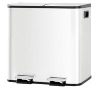 Poubelle double - Poubelle de cuisine et bac de tri sélectif - 2 x 15 l (30 l) - Acier inoxydable - Deux compartiments - Ouverture à pression avec couvercle - Blanc