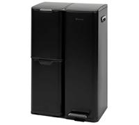 Poubelle Eluno, capacité de 54 litres, à pédale et à 3 compartiments, en métal noir