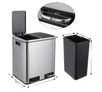 Poubelle en acier inoxydable, double compartiment, couvercle avec fonction soft-close, 8/12 gallons, argent -2x15L(8Gal)