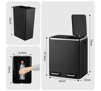 Poubelle en acier inoxydable, double compartiment, couvercle avec fonction soft-close, 8/12 gallons, noir -2x15L(8Gal)