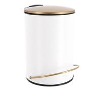 Poubelle en métal avec couvercle doré et frein de chute 3 L blanc - Tendance