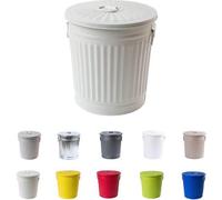 Poubelle en métal galvanisé avec poignées et couvercle - Blanc crème - Diamètre Ø 21,5 cm - Hauteur 21,5 cm - Volume : 7 litres - Durable - Pratique