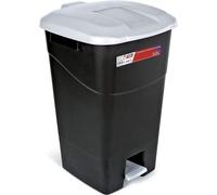Poubelle en plastique de 60 litres avec pédale, fond noir et couvercle gris