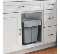 Poubelle encastrable à tiroir 40 L pour le tri sélectif, 2 compartiments de 20 L avec fermeture amortie, poubelle encastrable en plastique et métal, gris | 52 x 33,5 x 41 cm | 5,7 kg