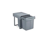 Relaxdays Poubelle encastrable coulissante, 3 bacs, système de tri pour sous-évier, 20l & 2x10l, 41,3x34x51,8 cm, Gris