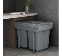 Poubelle encastrable coulissante 40 L, 2 bacs amovibles, métal et plastique soft gray, pour cuisine