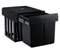 Poubelle encastrable double bac - 2 compartiments de 15 litres - Coulissante - Noir - 35,1 x 34,3 x 48 cm