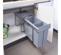 Poubelle encastrable 'Froland' 48x26x42cm Gris 1x20L+1x10L