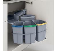 Poubelle encastrable 'Kollby' 3 x 6L+1 x 12L pivotante plastique avec couvercle Gris