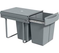Poubelle encastrable pour meuble bas - Poubelle double extensible - 2x20 l - 2 récipients amovibles - Coulisse facile à manipuler - Couvercle avec motif diamant - Gris